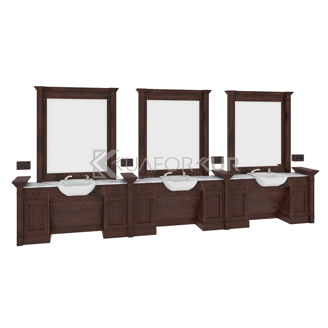 Üçlü Blok Ahşap Berber Tezgahı (KFK 155)